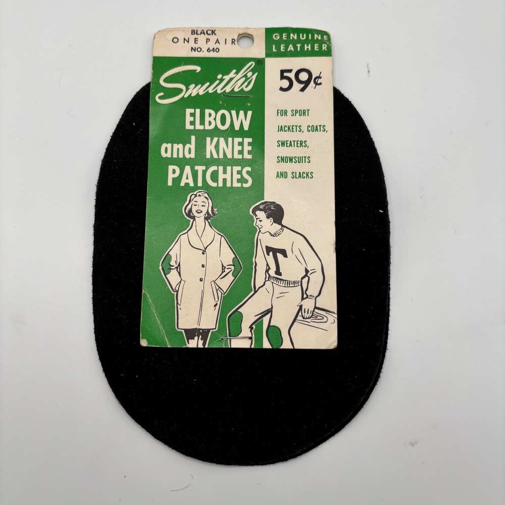 Smiths Genuine Leather Elbow‎ and Knee Patches Black Suede Cowhide No. 640 NOS